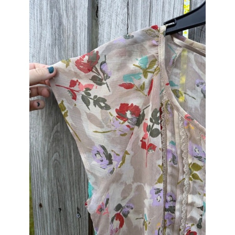 Fairycore Feminine Route 66 Women XL Floral Lace Sheer Flutter Sleeve Blouse - Picture 4 of 5